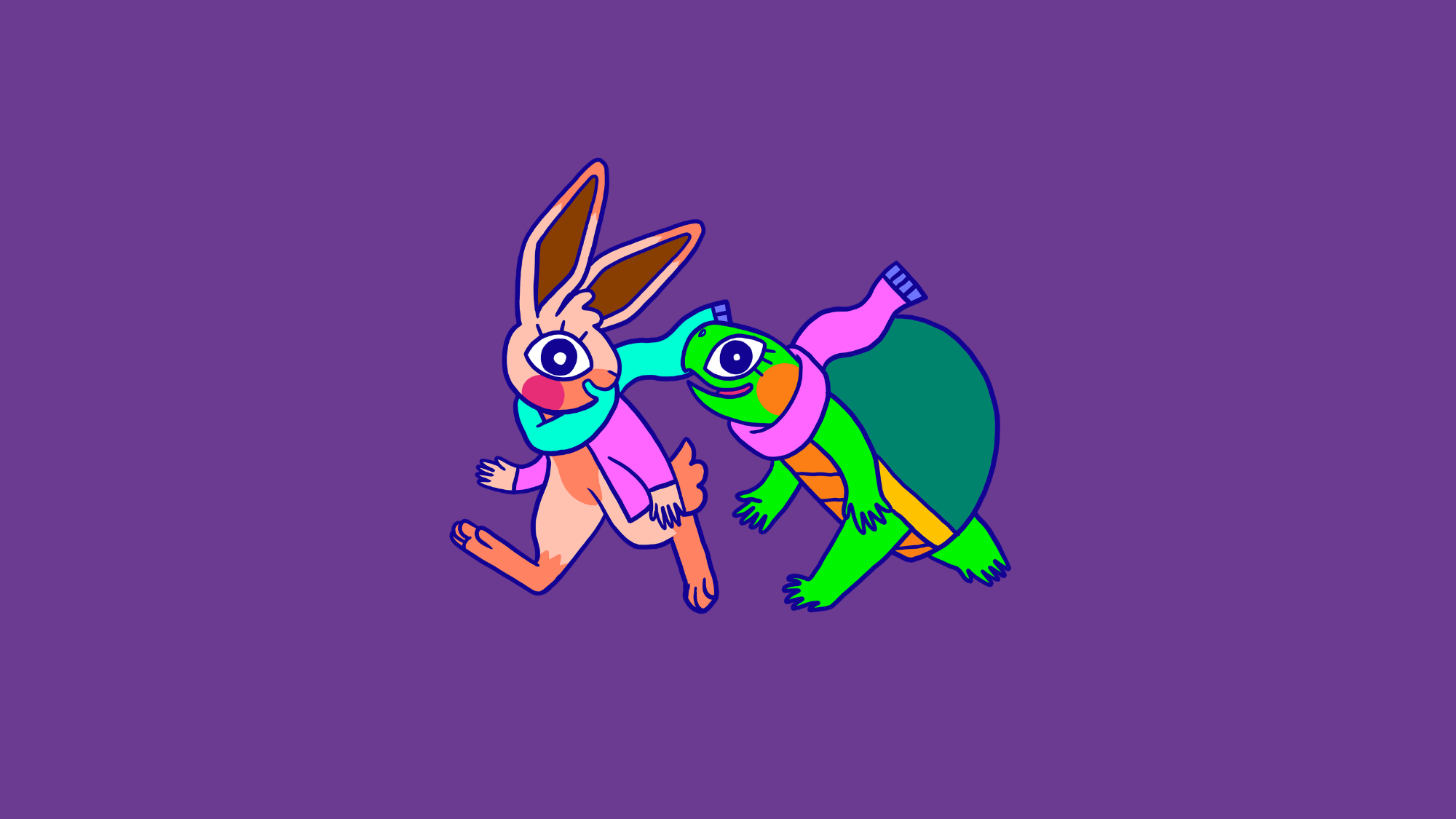 Walktober illustrustration of a rabbit and turtle walking together