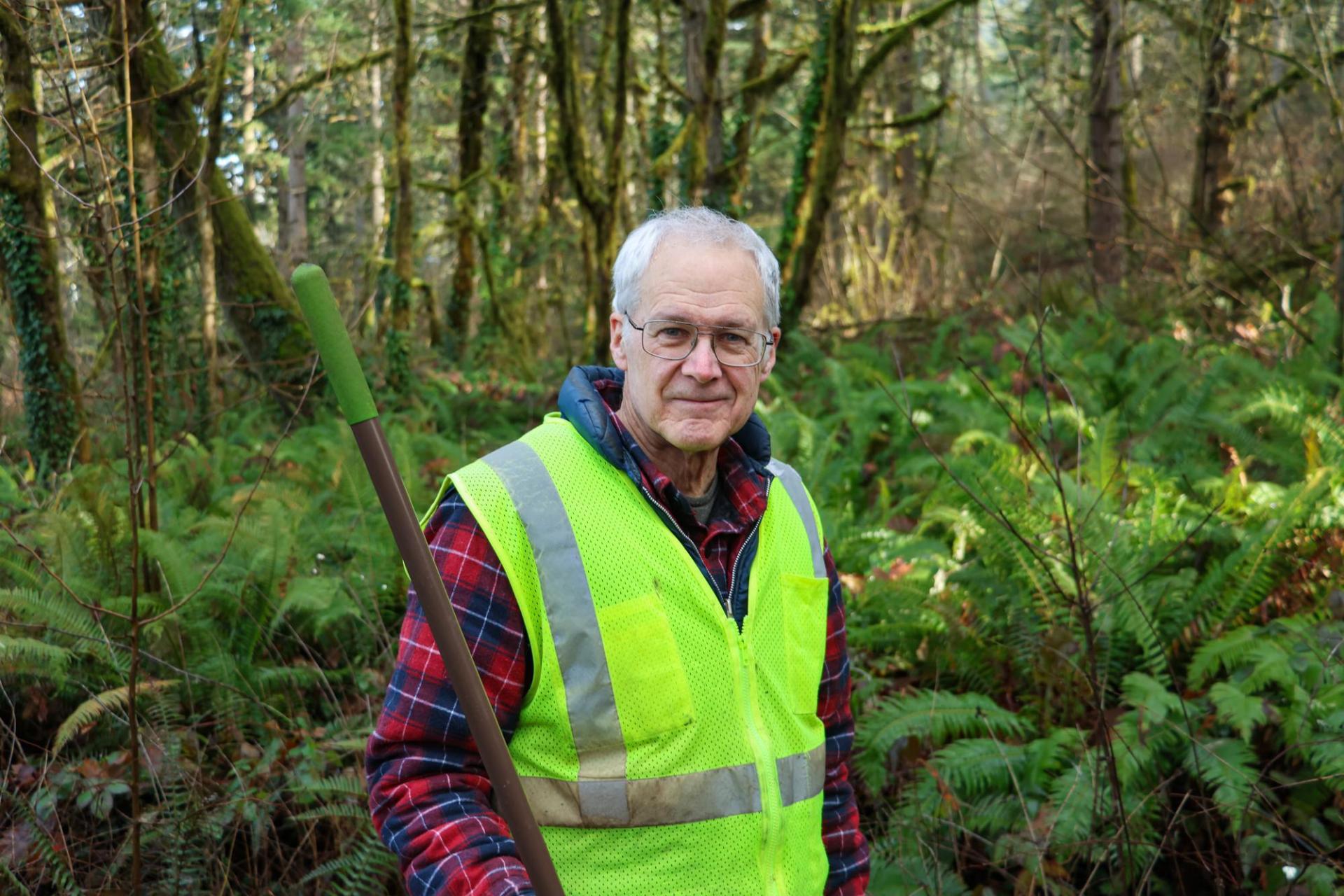 Close-up of Larry in the woods