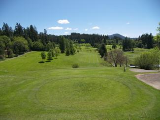 A golfcourse with vast green space