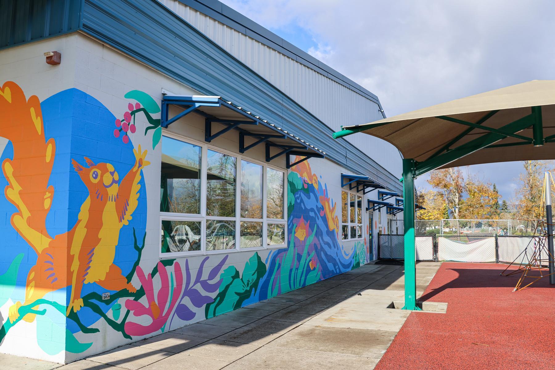 Colorful mural on preschool playground