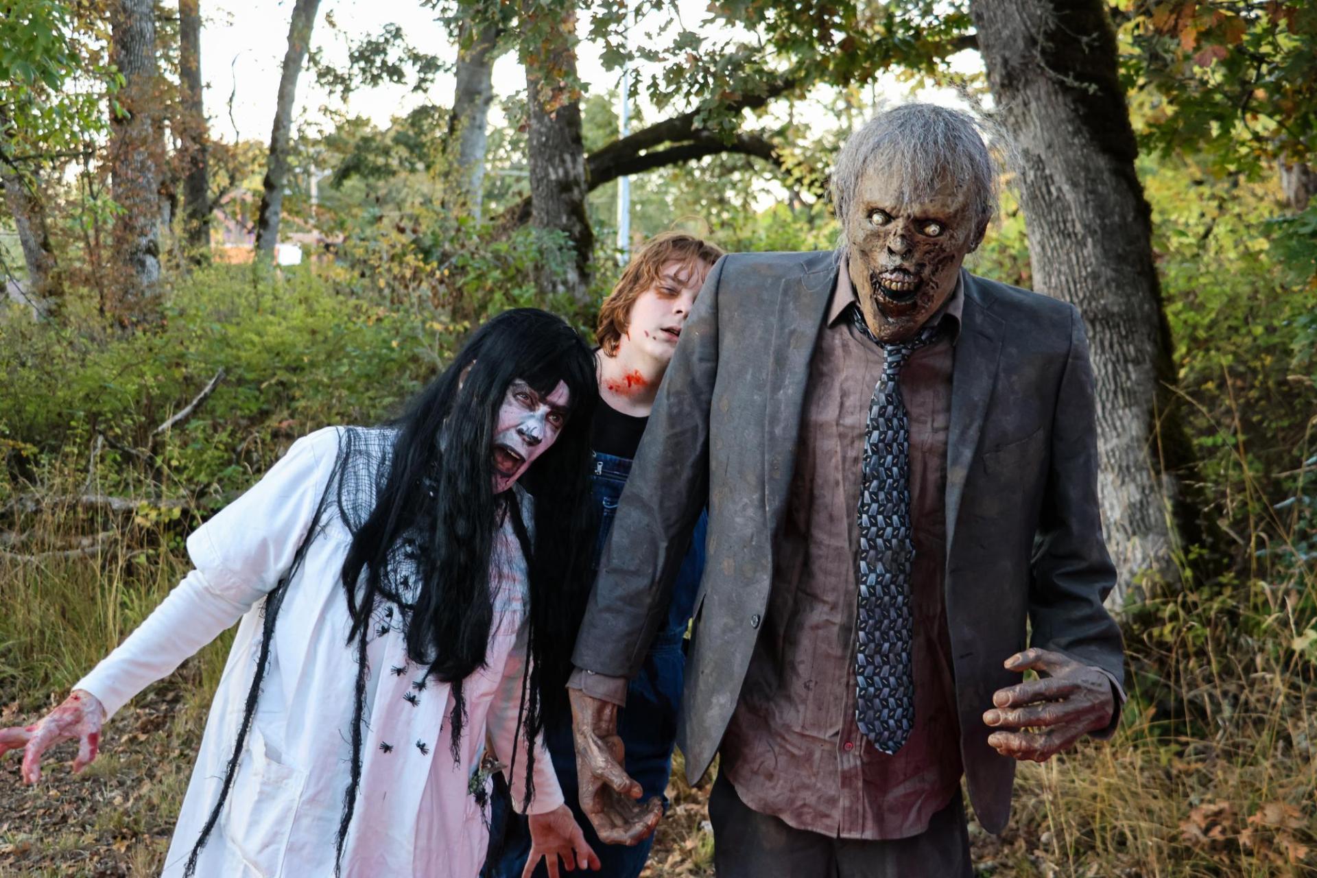 Zombies posing outside of Tomseth House