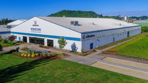 Exterior of Bob Keefer Center on a sunny day taken from above